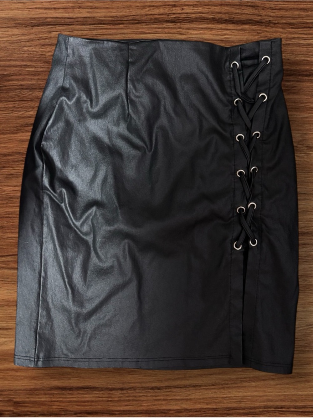 Windsor Black Faux Leather Lace-Up Skirt